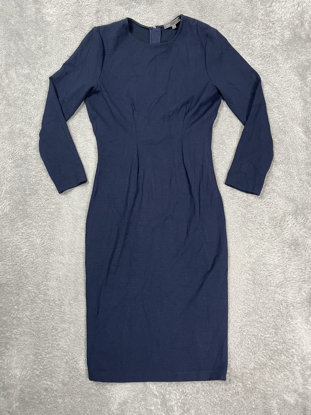 Vince Sheath Dress Womens S Blue Long Sleeve Crew Neck Knee Length Zip Back